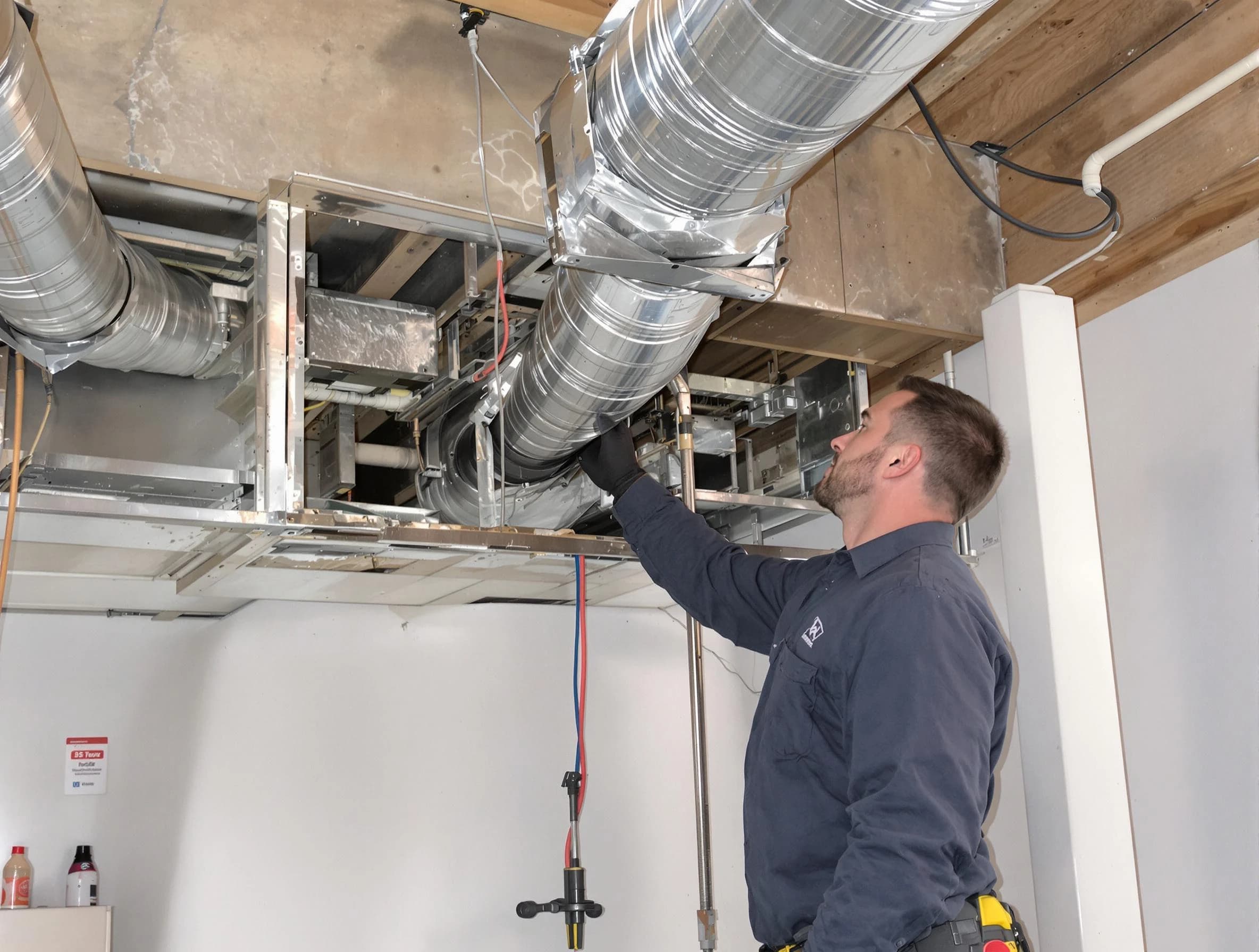 Riverdale Air Duct Cleaning technician performing professional air duct repair using specialized tools in Riverdale