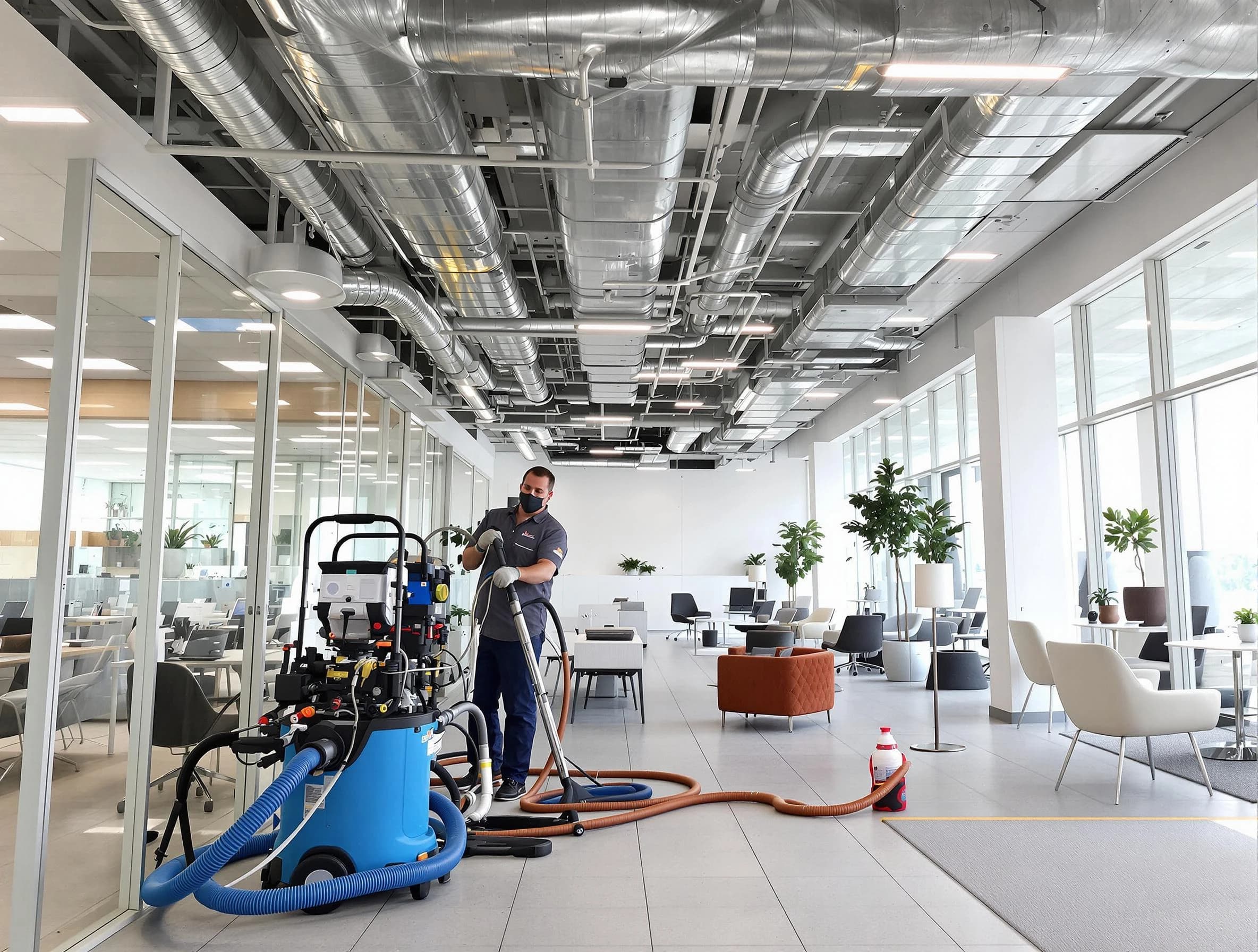 Riverdale Air Duct Cleaning team conducting comprehensive commercial duct cleaning at a business location in Riverdale