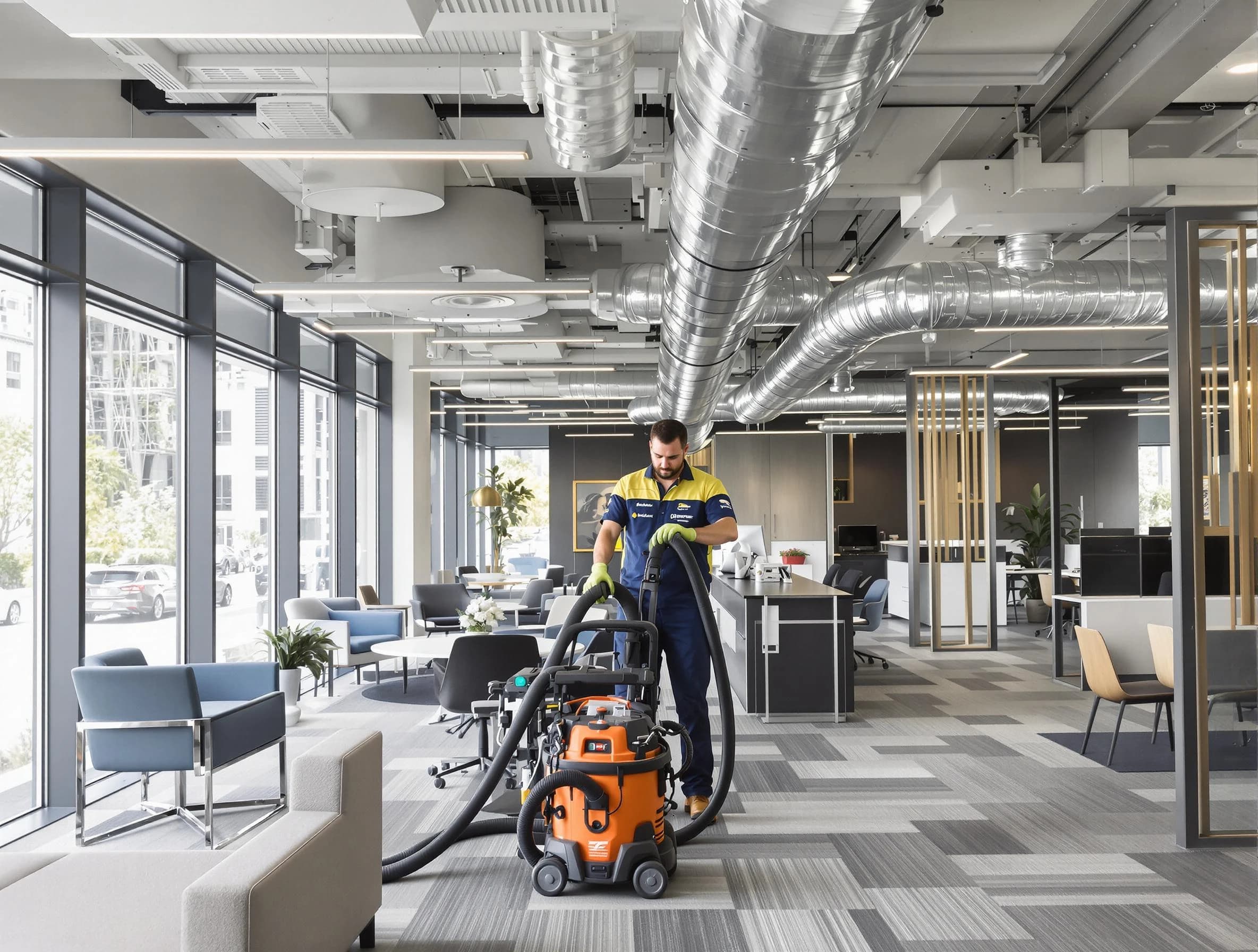 Riverdale Air Duct Cleaning team performing thorough commercial duct cleaning at a Riverdale business center