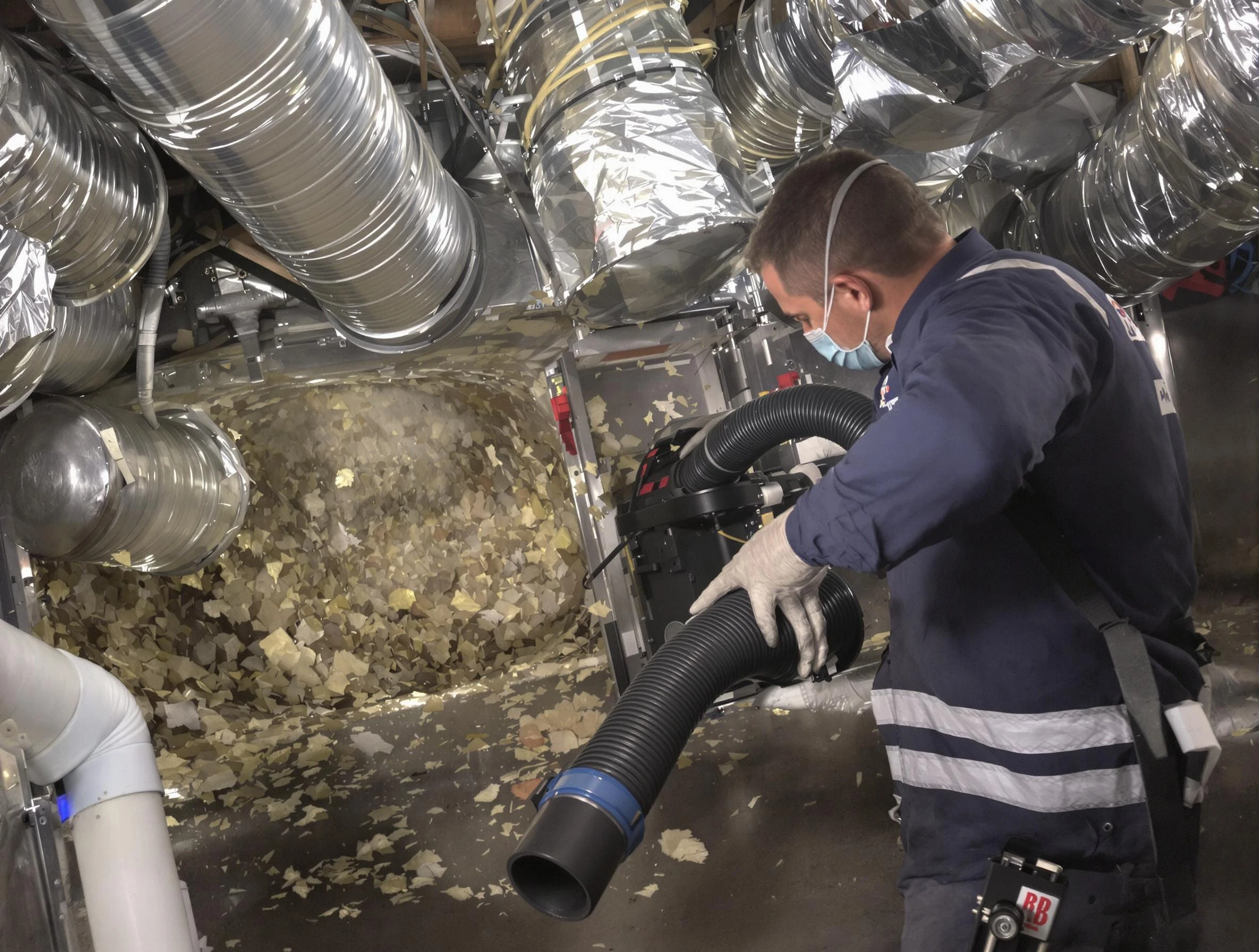 Riverdale Air Duct Cleaning specialist operating negative pressure cleaning equipment for thorough duct maintenance in Riverdale